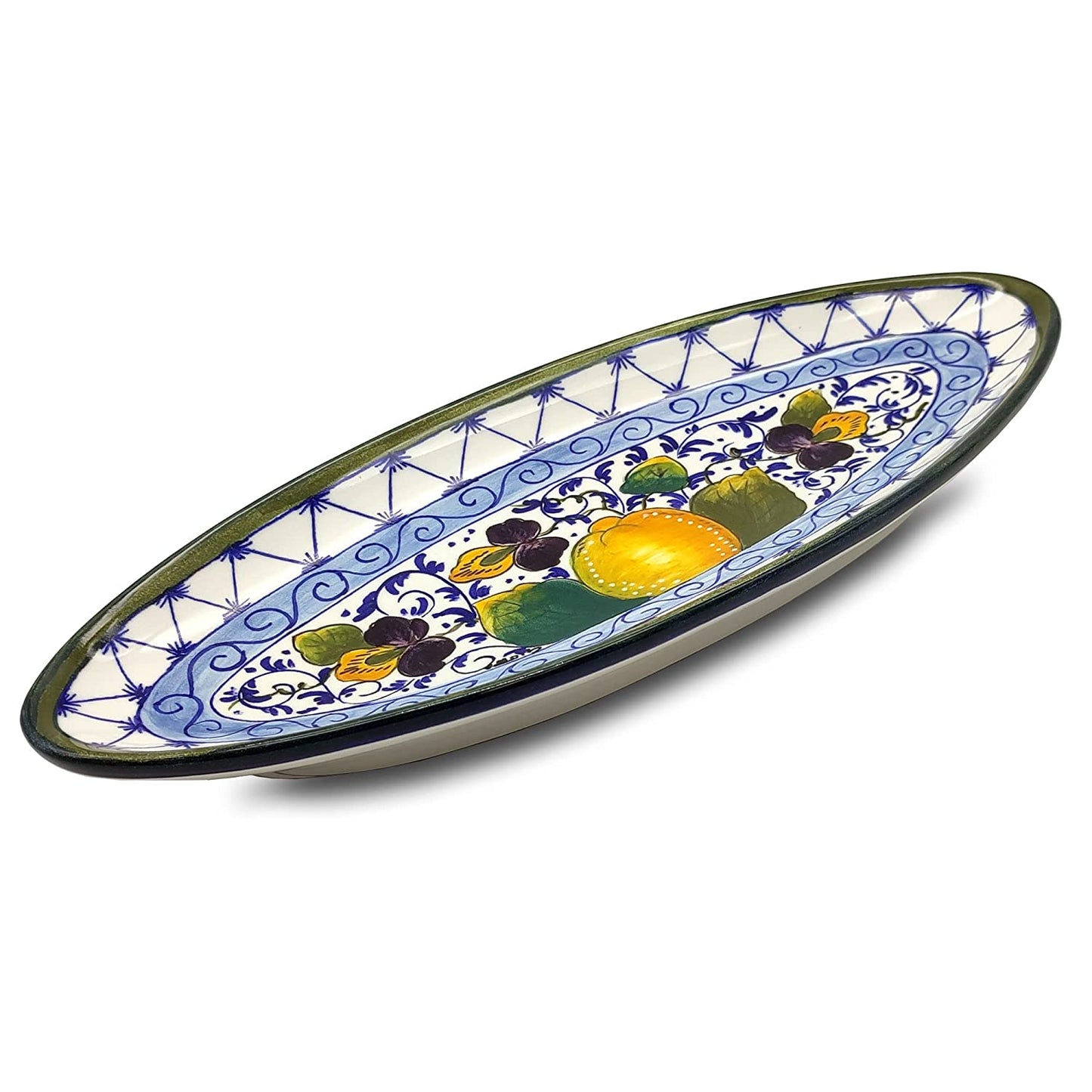 Elba Lemon Blue Curls Oval Narrow Tray