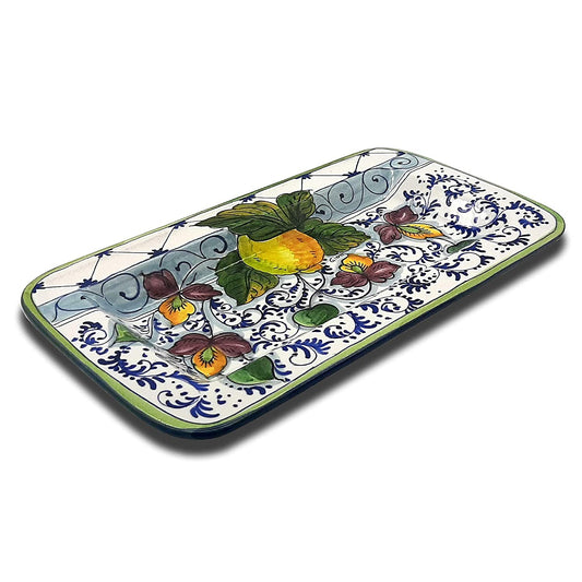 Elba Lemon Blue Curls Serving Rectangular Platter Tray