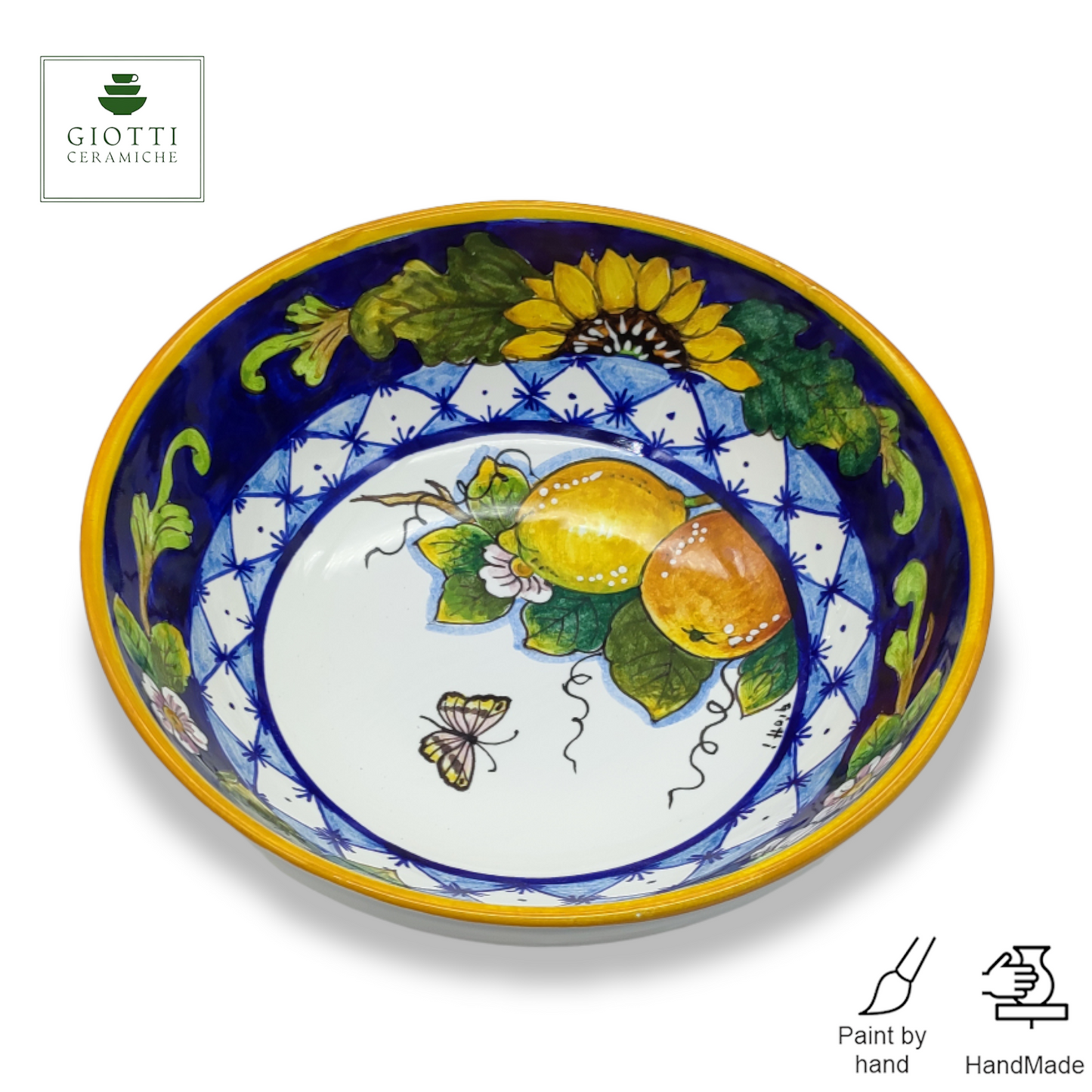 Monteriggioni Blue Sunflower Lemon and Orange ø 25cm Salad Bowl