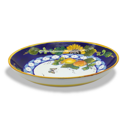 Monteriggioni Blue Sunflower Lemon and Orange ø 35cm Low Salad Bowl