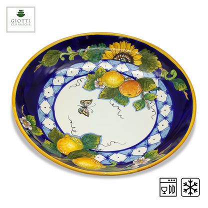 Monteriggioni Blue Sunflower Lemon and Orange ø 35cm Low Salad Bowl