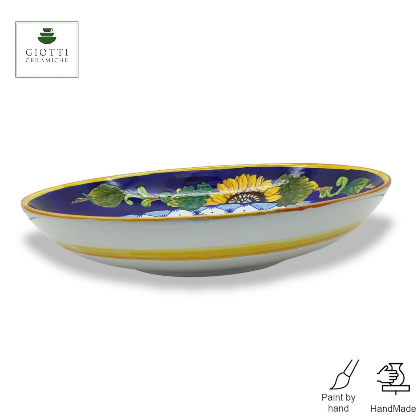 Monteriggioni Blue Sunflower Lemon and Orange ø 35cm Low Salad Bowl