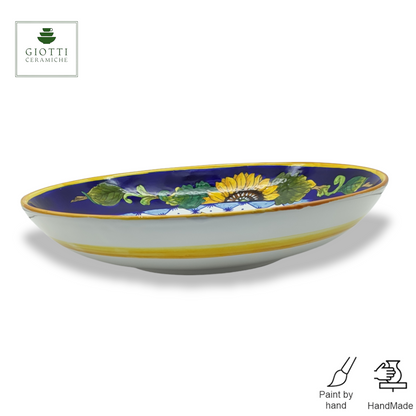 Monteriggioni Blue Sunflower Lemon and Orange ø 35cm Low Salad Bowl