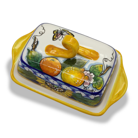 Monteriggioni Blue Sunflower Lemon and Orange Butter Dish