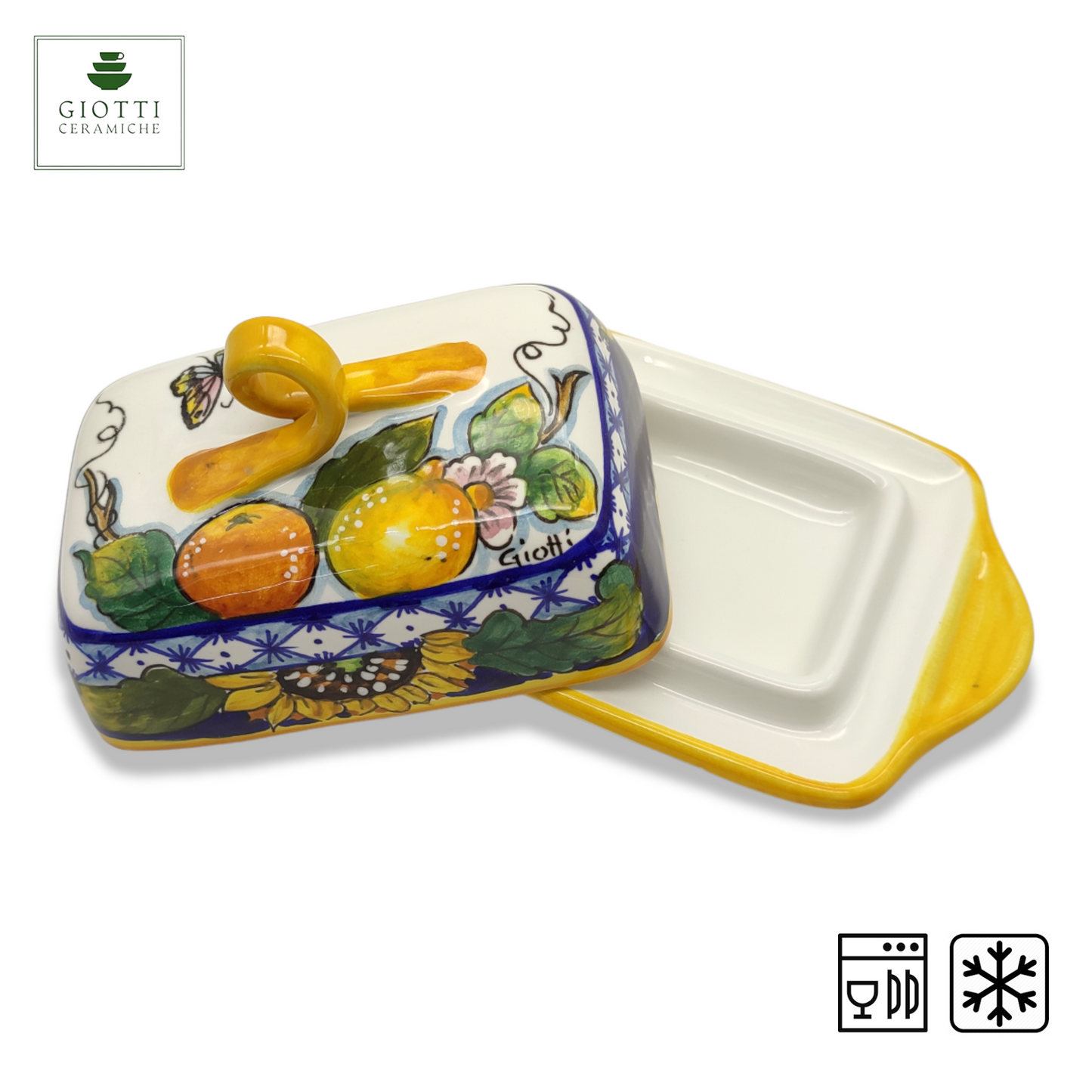 Monteriggioni Blue Sunflower Lemon and Orange Butter Dish