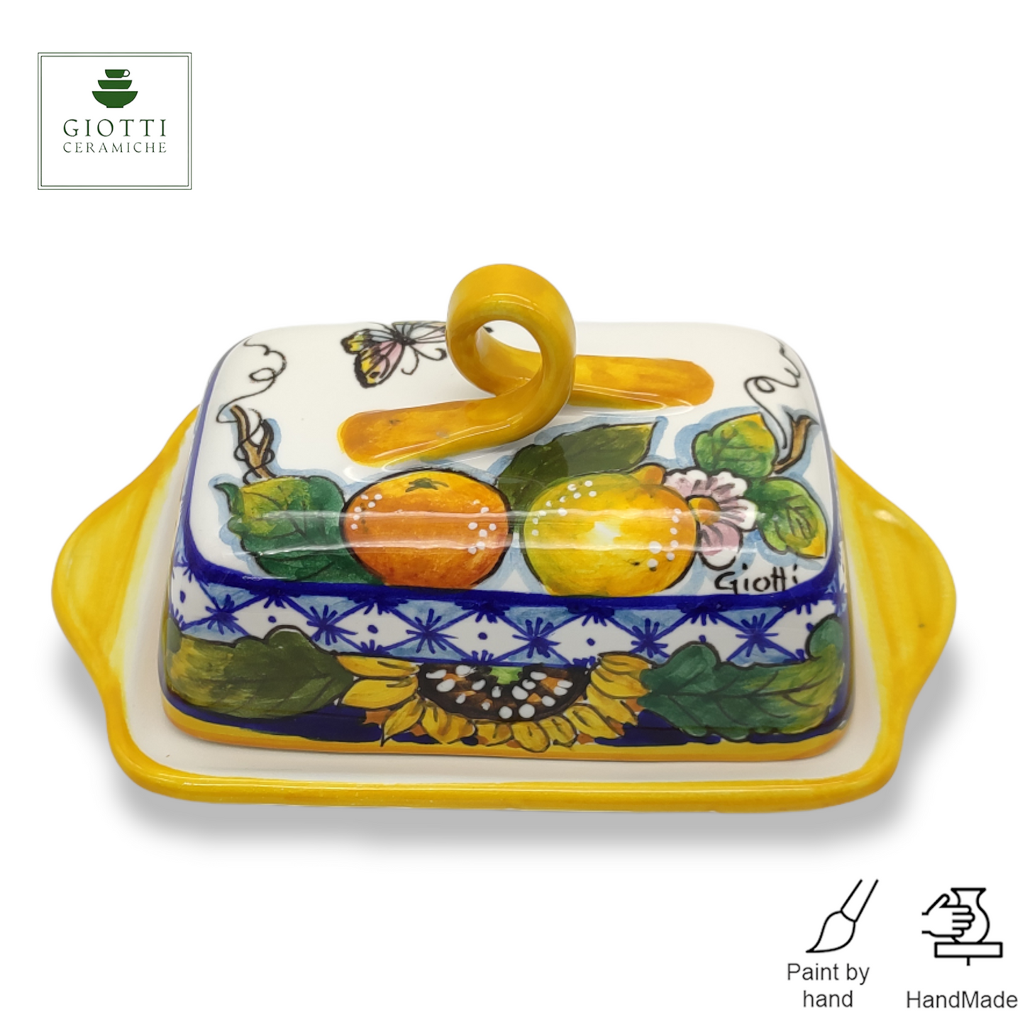 Monteriggioni Blue Sunflower Lemon and Orange Butter Dish