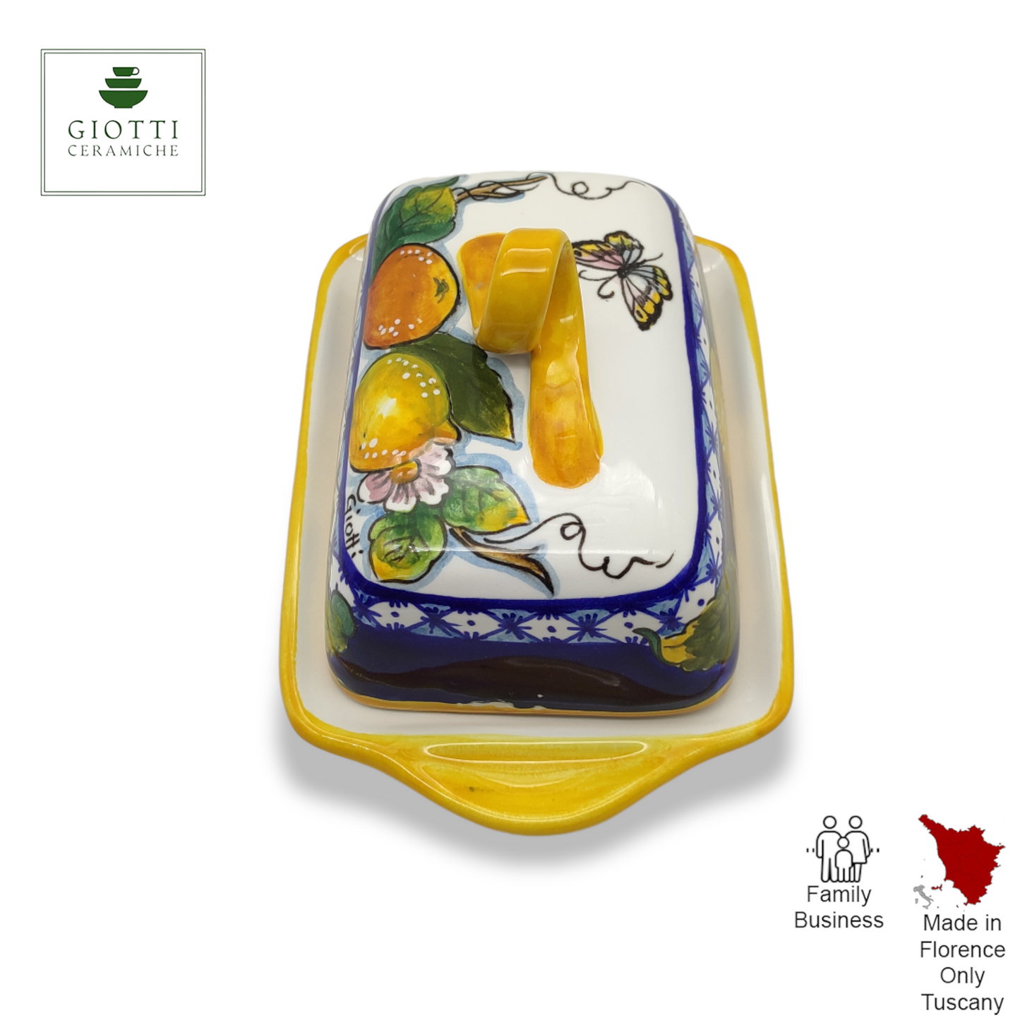 Monteriggioni Blue Sunflower Lemon and Orange Butter Dish