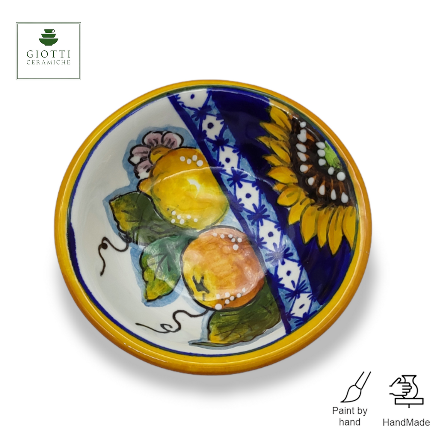 Monteriggioni Blue Sunflower Lemon and Orange Small Serving Bowls - Party Snack