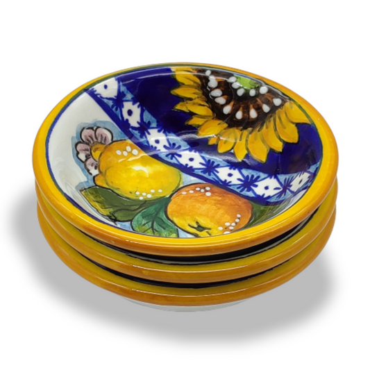 Monteriggioni Blue Sunflower Lemon and Orange Small Serving Bowls - Party Snack