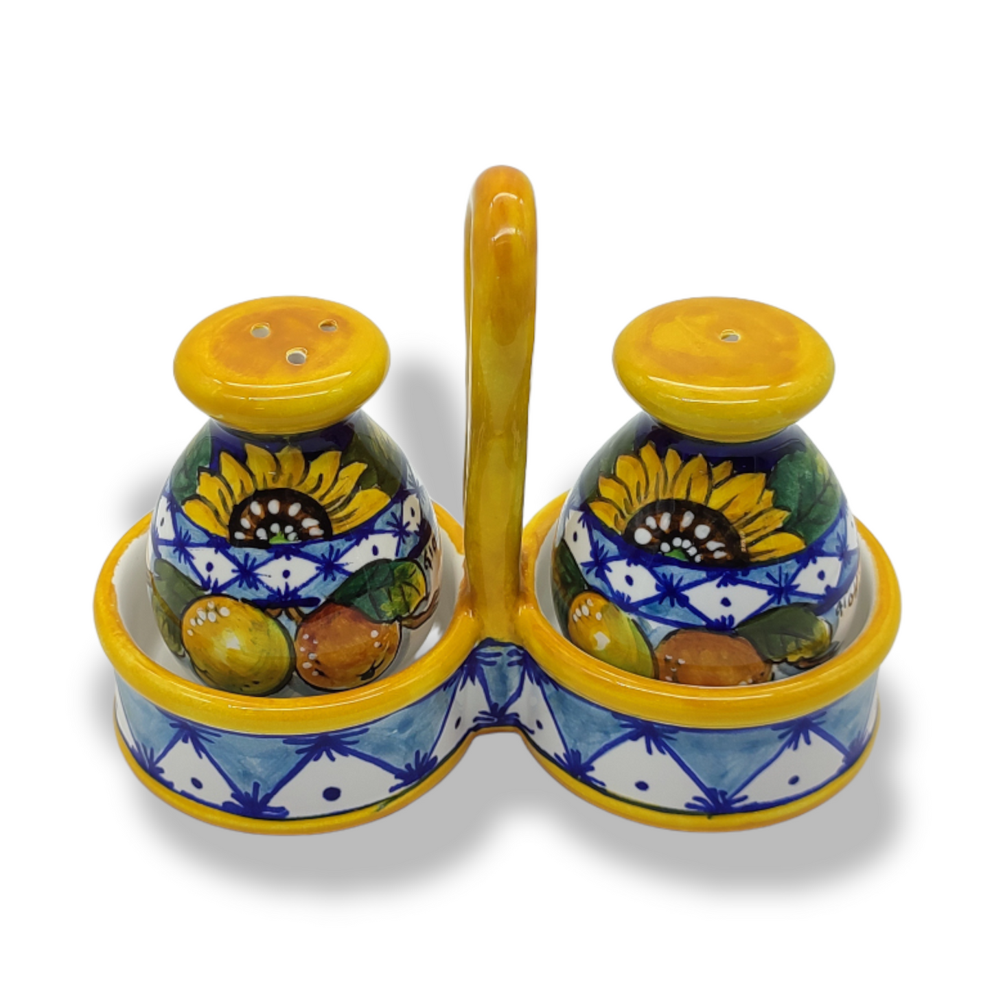 Monteriggioni Blue Sunflower Lemon and Orange Salt and Pepper shakers