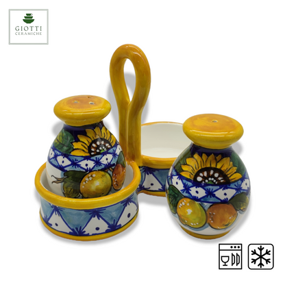 Monteriggioni Blue Sunflower Lemon and Orange Salt and Pepper shakers