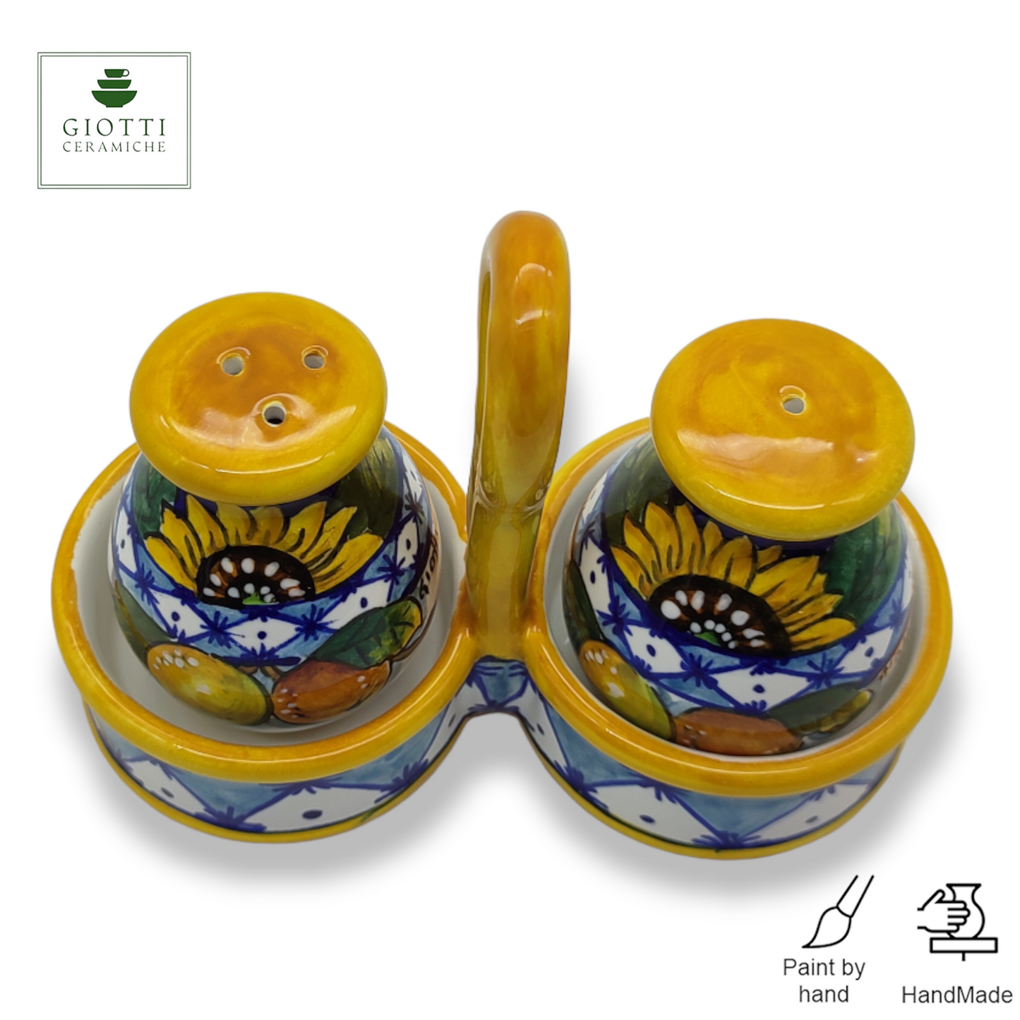 Monteriggioni Blue Sunflower Lemon and Orange Salt and Pepper shakers