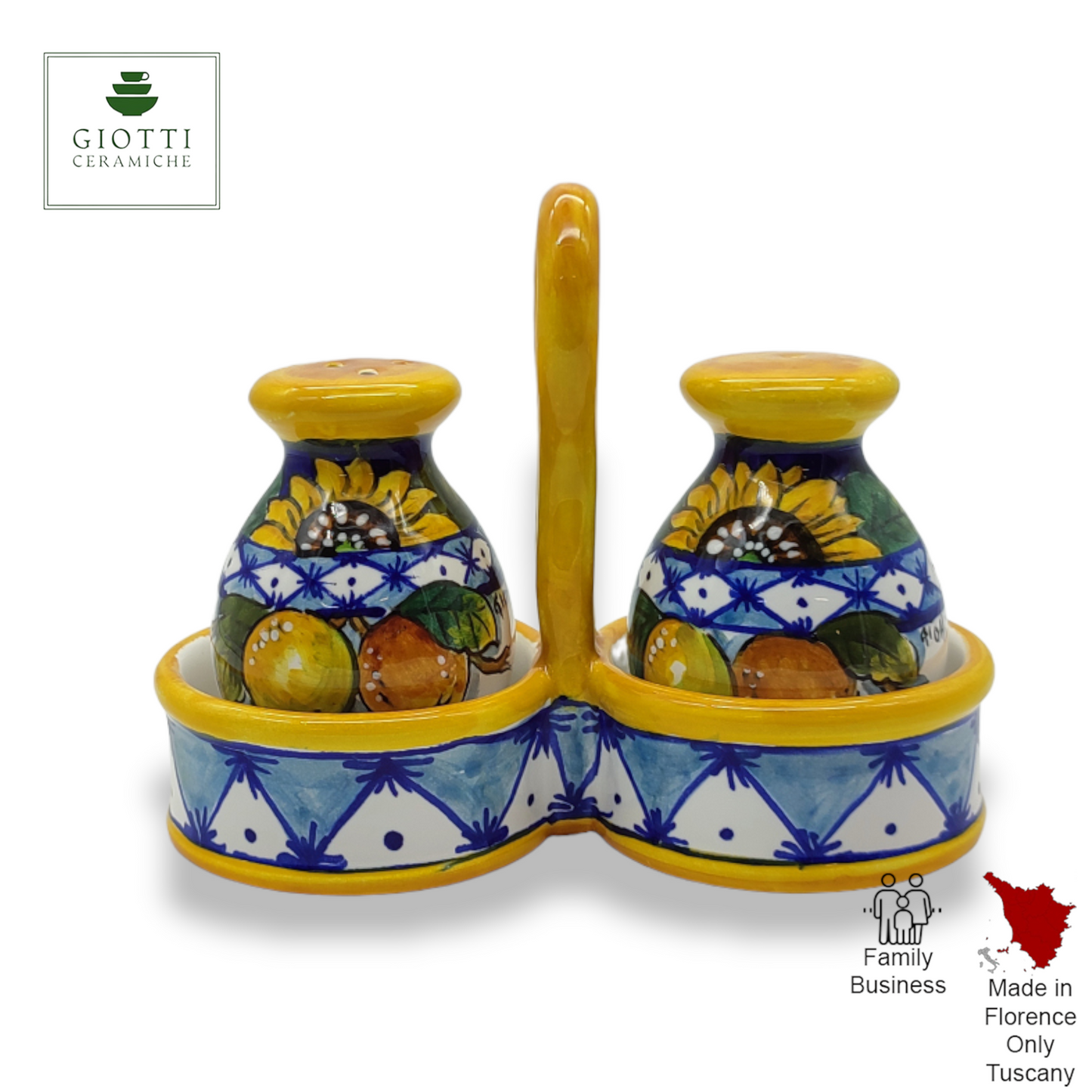 Monteriggioni Blue Sunflower Lemon and Orange Salt and Pepper shakers