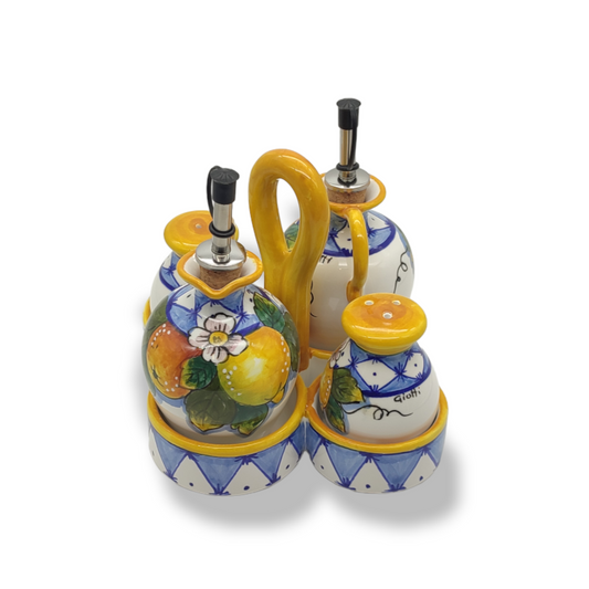 Ischia Orange and Lemons Seasoning Set Oil Vinegar Salt and Pepper