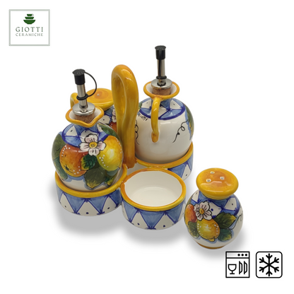 Ischia Orange and Lemons Seasoning Set Oil Vinegar Salt and Pepper