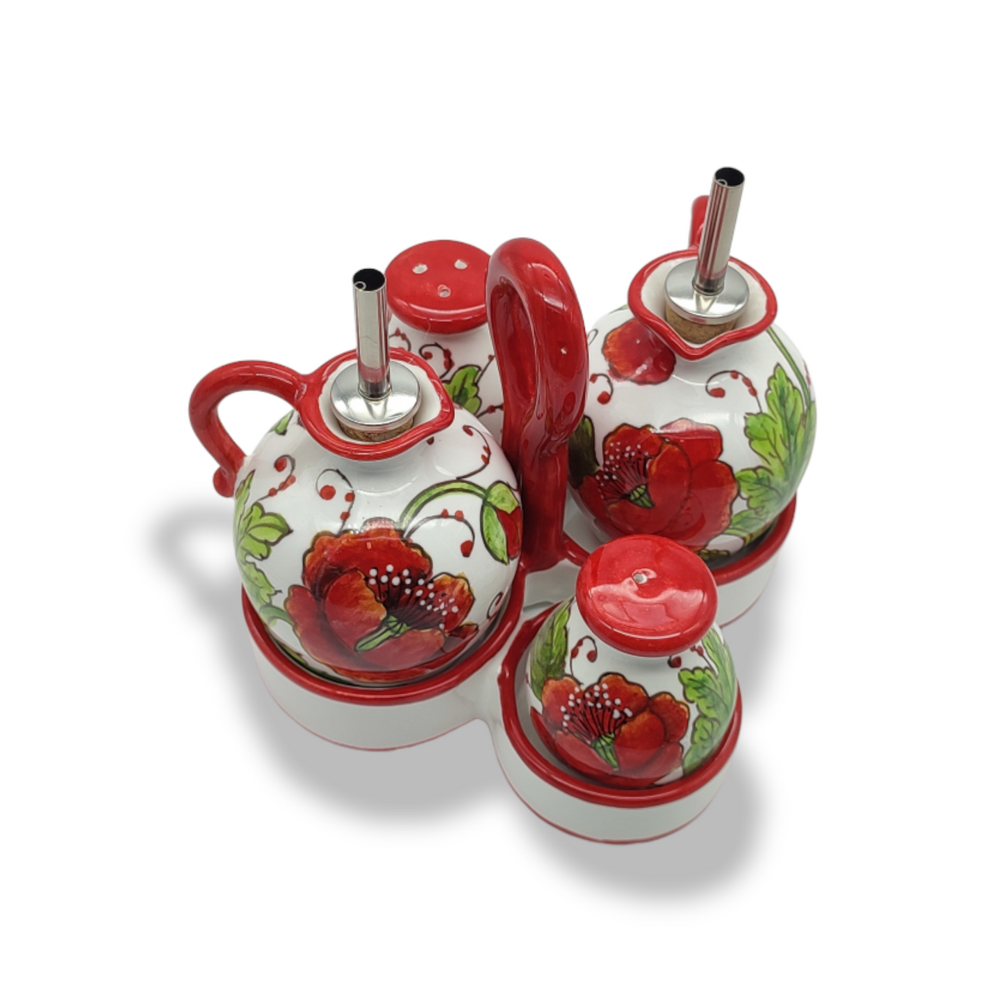 Val d'orcia Poppies Seasoning Set Oil Vinegar Salt and Pepper