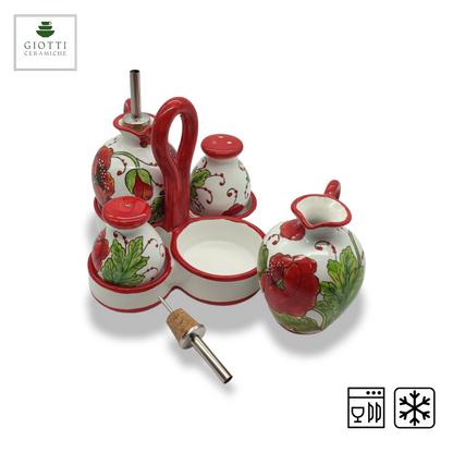 Val d'orcia Poppies Seasoning Set Oil Vinegar Salt and Pepper