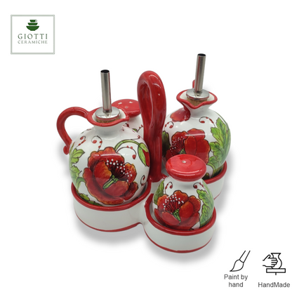 Val d'orcia Poppies Seasoning Set Oil Vinegar Salt and Pepper