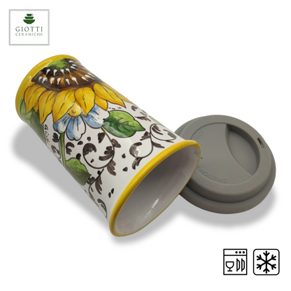 Bargino SunFlowers and Sparkle Travel Coffee Cup with Lid