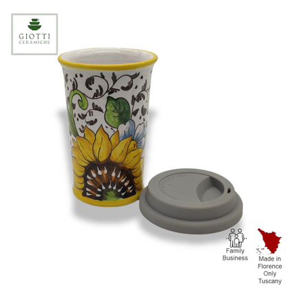 Bargino SunFlowers and Sparkle Travel Coffee Cup with Lid