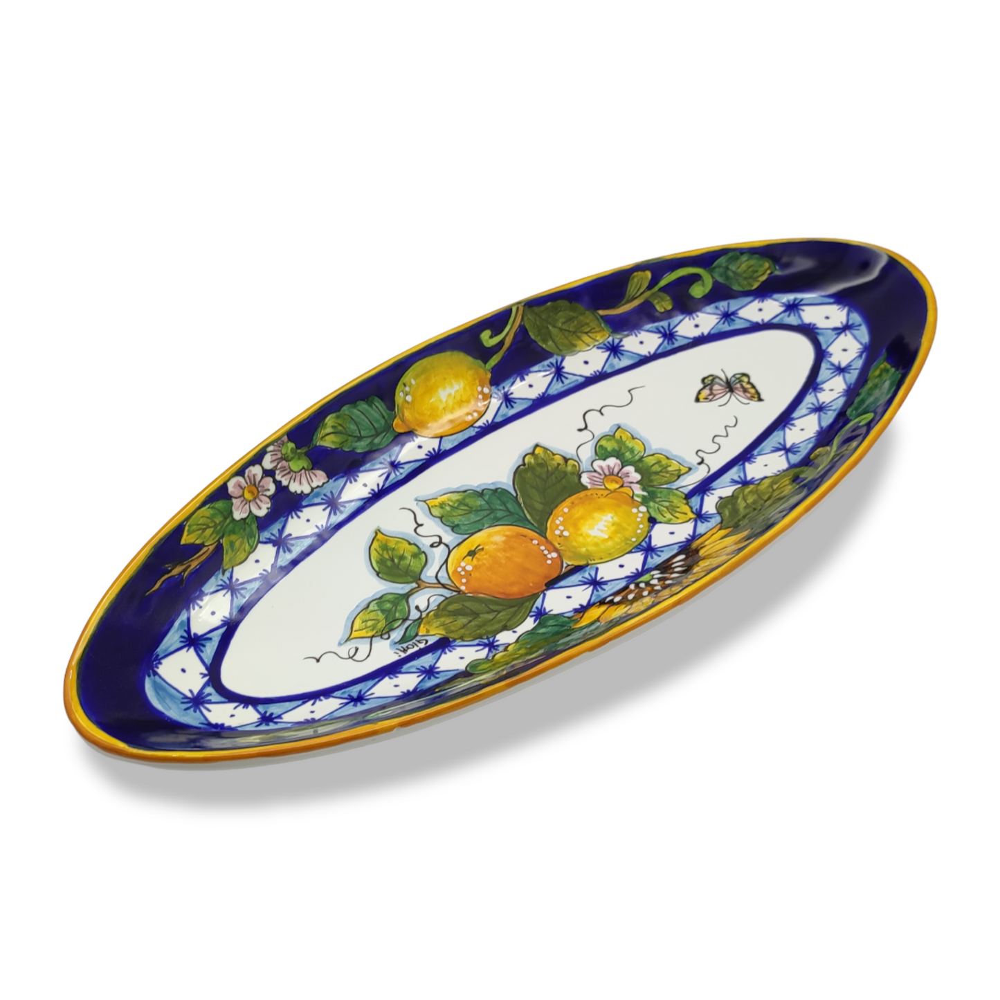 Monteriggioni Blue Sunflower Lemon and Orange Oval Narrow Tray Long