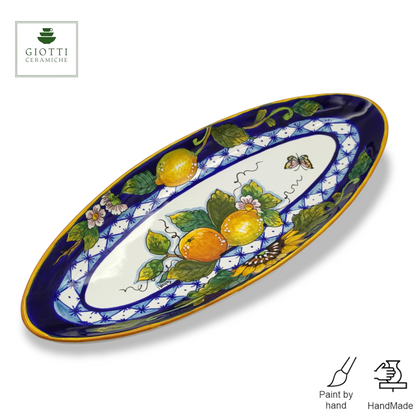 Monteriggioni Blue Sunflower Lemon and Orange Oval Narrow Tray Long