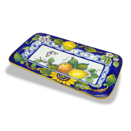 Monteriggioni Blue Sunflower Lemon and Orange Serving Rectangular platter Tray