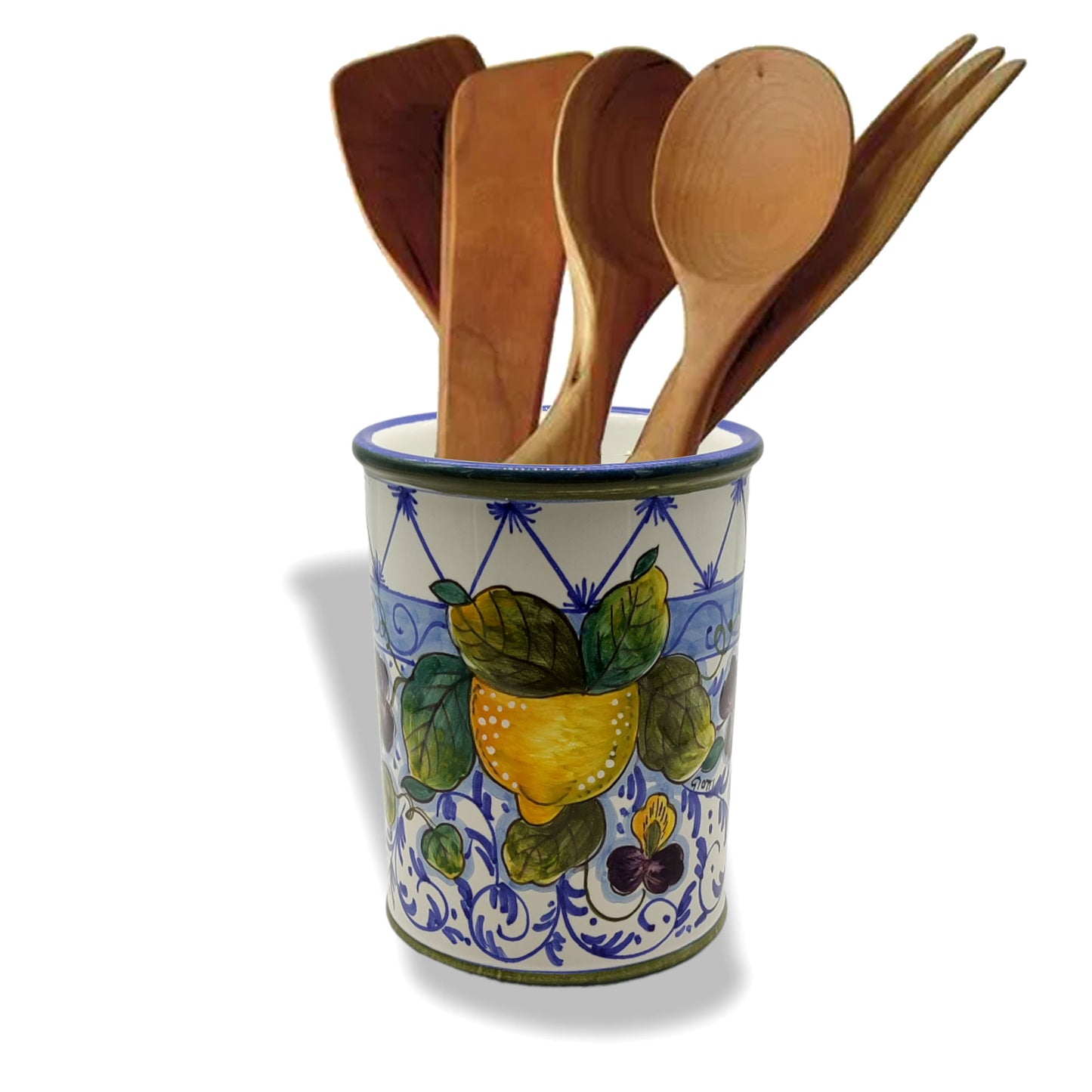 Elba Lemon Blue Curls Utensil Holder